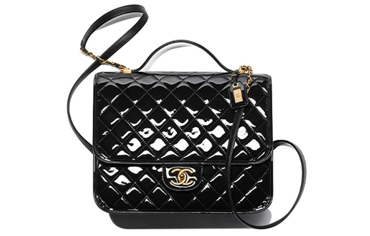 CHANEL 22K Autumn And Winter Patent Leather Backpack Large Size Women's Black