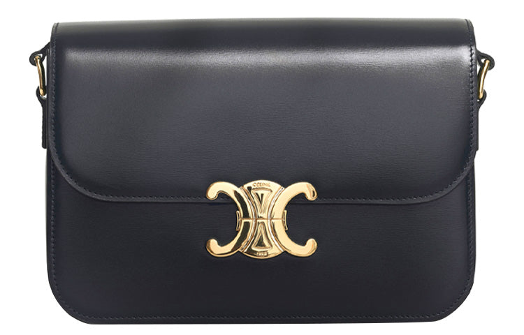 CELINE Triomphe Arc De Triomphe Cow Leather Shoulder Bag Handbag Shoulder Bag Crossbody Bag Medium Size Women's Black