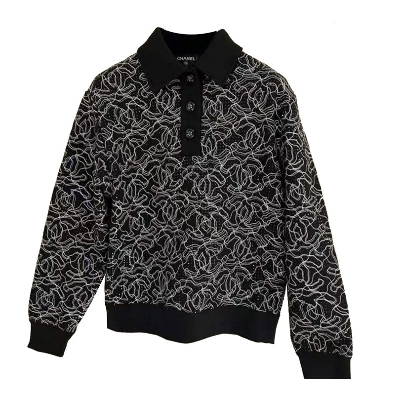 CHANEL Polo Shirt Women's Black White