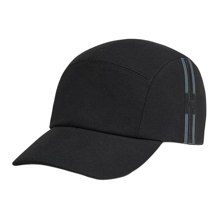HERMES Cotton Calfskin Palladium-Plated Silk Baseball Caps Men's Black