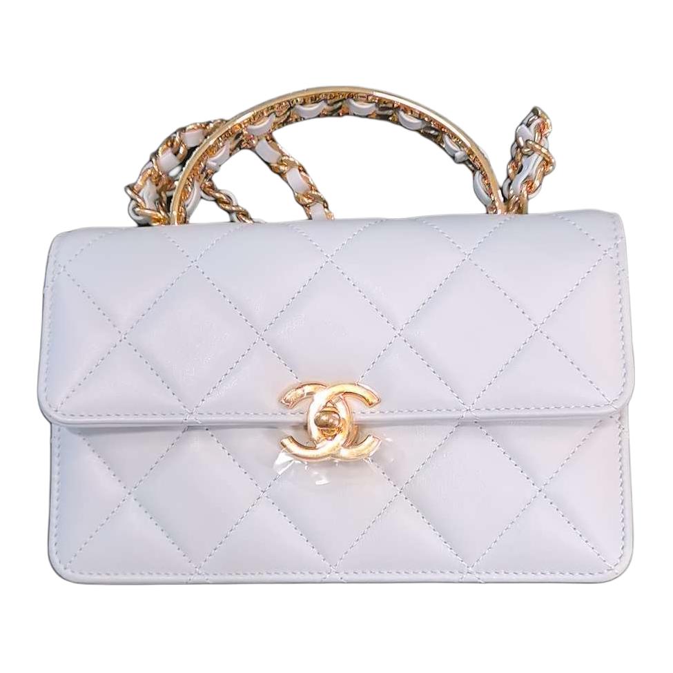 CHANEL Bright Calfskin Shoulder Bag, Crossbody Bag, Handbag Mini Women's Gray Blue