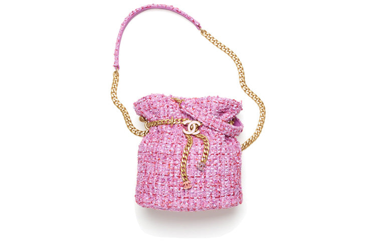CHANEL Woolen Bucket Bag Handbag Shoulder Bag Crossbody Bag Women's Pink