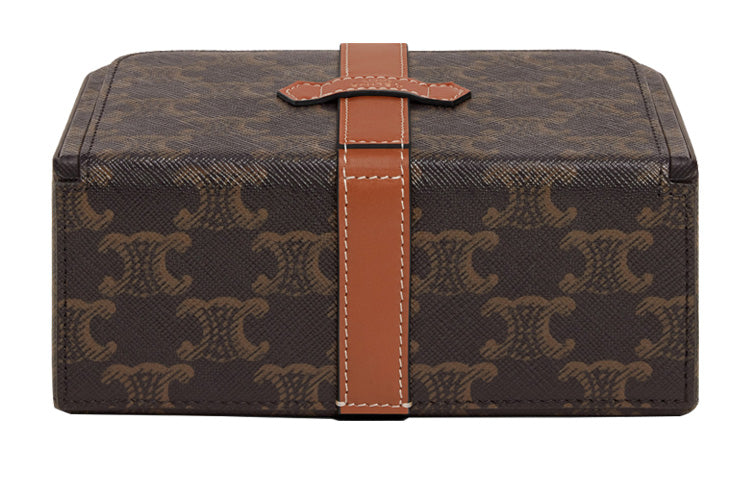 CELINE Cow Leather Pearl Box Storage Box Large Size Women's Tawny