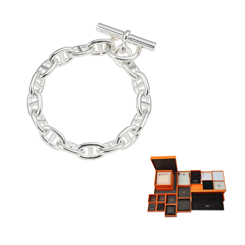HERMES 925 Sterling Silver Bracelets Men's Silver