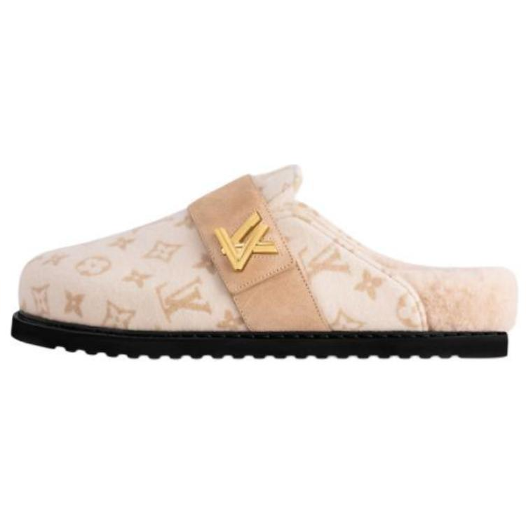 LOUIS VUITTON Cosy Comfort Closed Toe Slippers Women's Beige