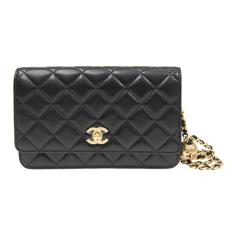 CHANEL WOC 24K Small Golden Ball Cowhide Shoulder Bag Women's Black