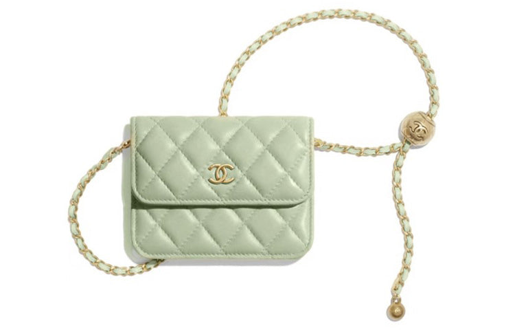 CHANEL Little Golden Ball Lambskin Shoulder Bag, Crossbody Bag Women's Light Green