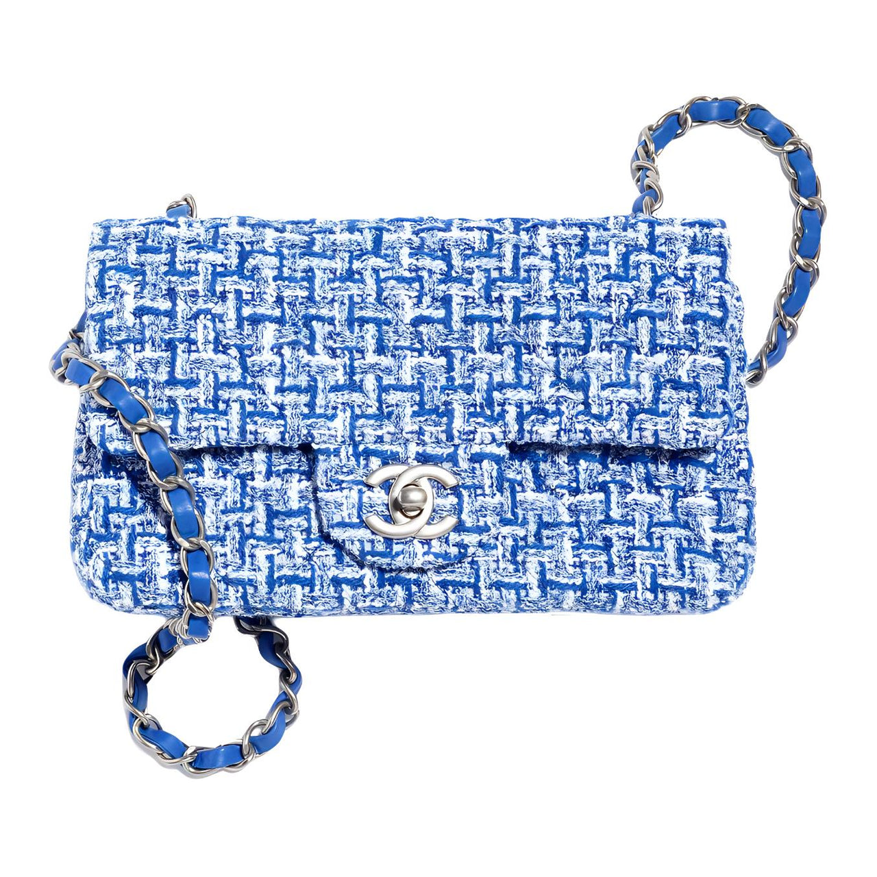 CHANEL Cotton Felt Flap Bag, Shoulder Bag, Crossbody Bag Mini Women's Blue/White