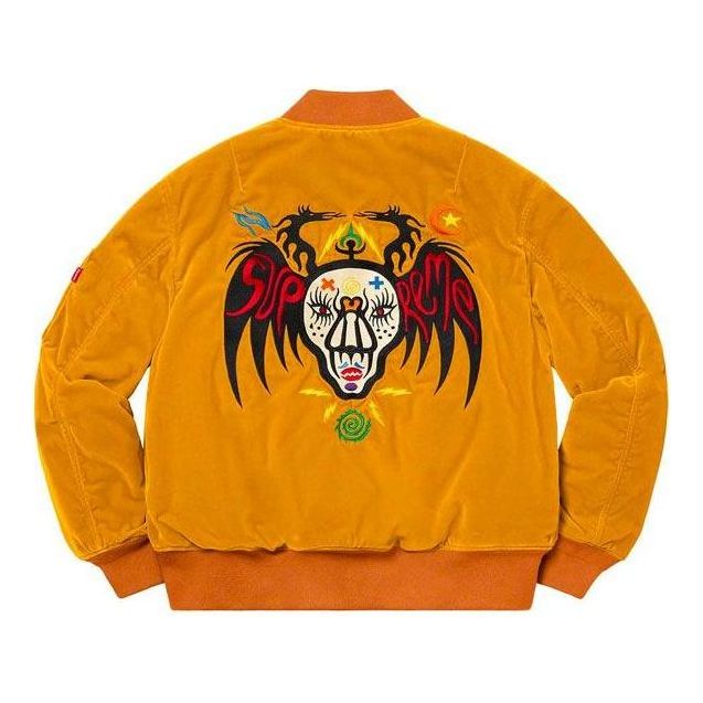 Supreme Clayton Patterson Skulls Velvet MA-1 Jacket 'Yellow White Black Red' SUP-SS21-601