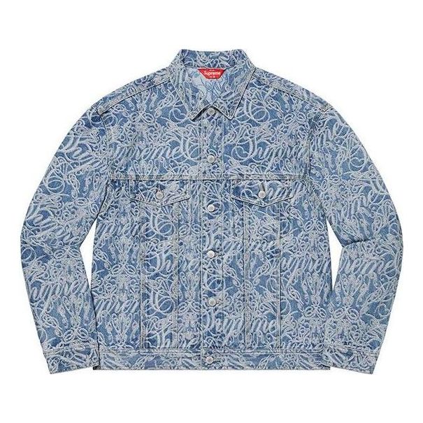 Supreme Script Jacquard Denim Trucker Jacket 'Teal White' SUP-FW22-723
