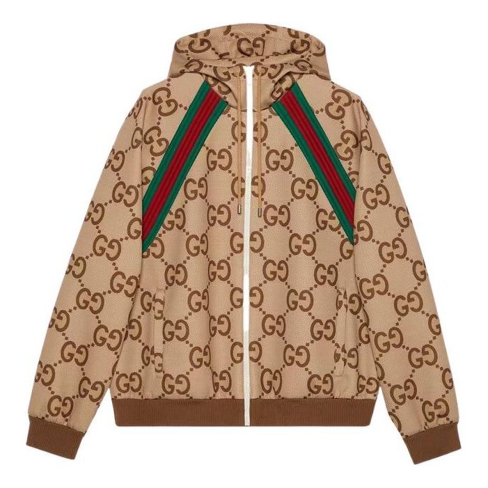 Gucci Jumbo GG Zip Jacket With Web 'Beige Ebony' 713974-XJETI-2270