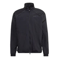 Men's adidas originals Mtrlmix Trcktt Solid Color Logo Embroidered Stand Collar Sports Jacket Black HK2730