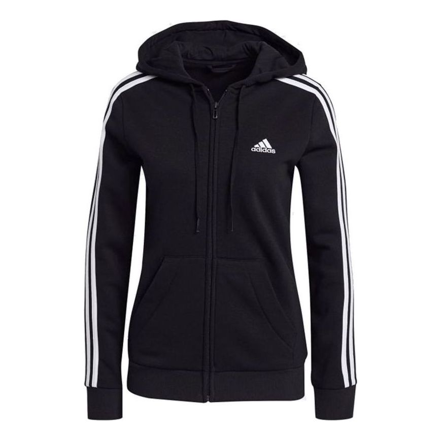 (WMNS) adidas Essentials Fleece 3-Stripes Full-Zip Hoodie Asia Sizing 'Black White' GM5567