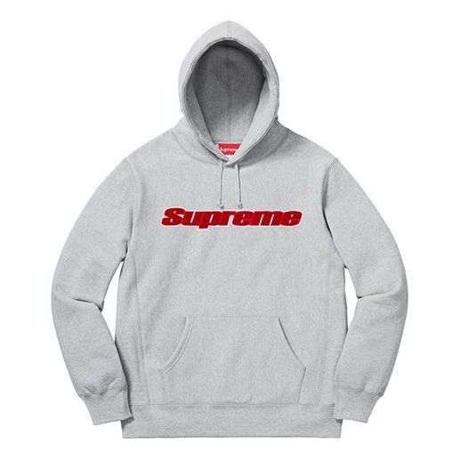 Supreme Chenille Hooded Sweatshirt 'Grey Red' SUP-SS19-022