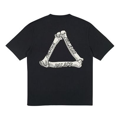 PALACE Bones Black Letter Round collarShort-sleeveTee Unisex Black PAL-SS18-050