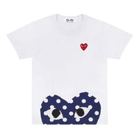 COMME des GARCONS PLAY Blue polka dots Pattern Short Sleeve White AZT235