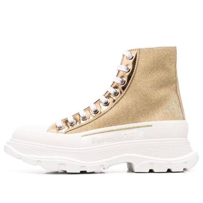 (WMNS) Alexander McQueen Glitter Tread Slick High-Top Sneakers 'Gold White' 685699W4SG18062