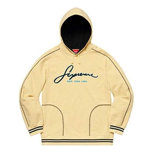 Supreme Contrast Embroidered Hooded Sweatshirt 'Yellow Navy' SUP-SS19-929