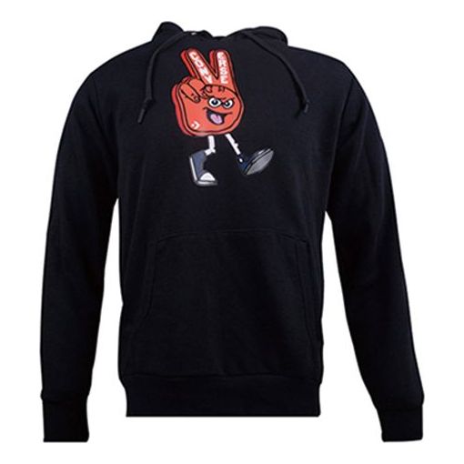 Converse Finger Letter Print Hooded Drawstring Sweatshirt Men's Black 10019083-A01