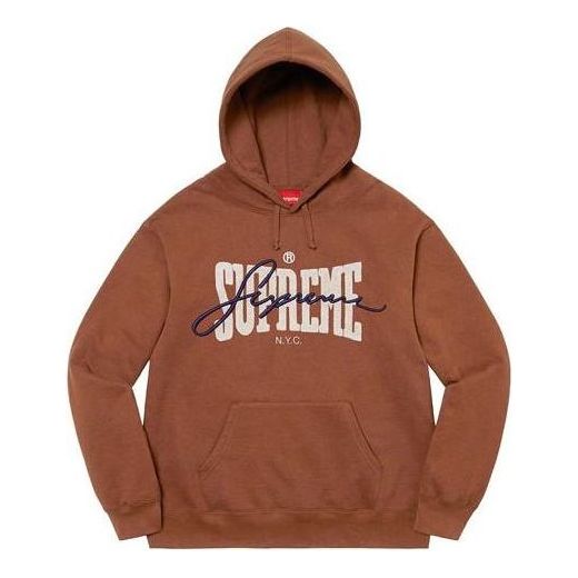 Supreme Embroidered Chenille Hooded Sweatshirt 'Brown White' SUP-SS22-188