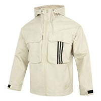 Men's adidas U Util Wb3 Stripe Athleisure Casual Sports Hooded Jacket Khaki HM3820