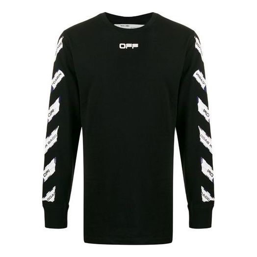 Off-White Airport Tape Printing Stripe Round Neck Black OMAB001S201850031088