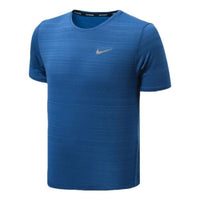 Men's Nike Dri-fit Miler Solid Color Logo Luminous Crew Neck Running Short Sleeve Blue T-Shirt CU5993-480