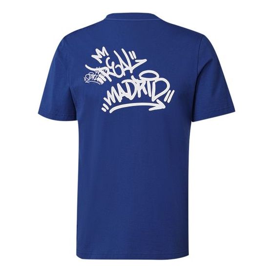 adidas Real Str Tee Printing Soccer/Football Sports Short Sleeve Blue GR4260