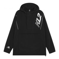 New Balance Men's New Balance Logo Embroidered Half Zipper hooded track Jacket Black MJ13580-BK