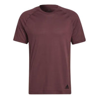 Men's adidas Solid Color Small Alphabet Logo Printing Round Neck Short Sleeve Wine Red T-Shirt HC2642