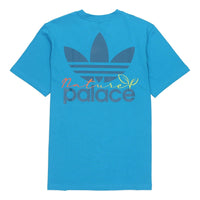 Men's adidas originals x PALACE Crossover SS22 Back Logo Printing Short Sleeve Blue T-Shirt HM9199