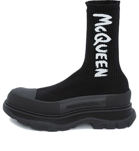 Alexander McQueen Graffiti Knit Tread Slick Boots 'Black White' 705671W4TV11070