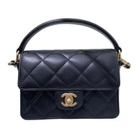 CHANEL 24K Shiny Calfskin Mini Shoulder Crossbody Handbag Black