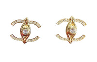 CHANEL Rhinestone Stud Earrings Women's Gold