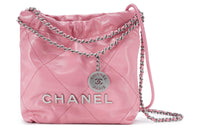 CHANEL 22Bag Shiny Calfskin Bucket Bags Crossbody Bag Shoulder Bag Mini Women's Pink