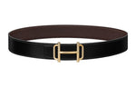 HERMES Togo Calfskin Double-Sided Leather Belt Leather Belts Men's Black Width: 3.8cm