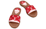 LOUIS VUITTON Lock It Genuine Leather Sole Abrasion Resistant Slide Slippers Women's Red