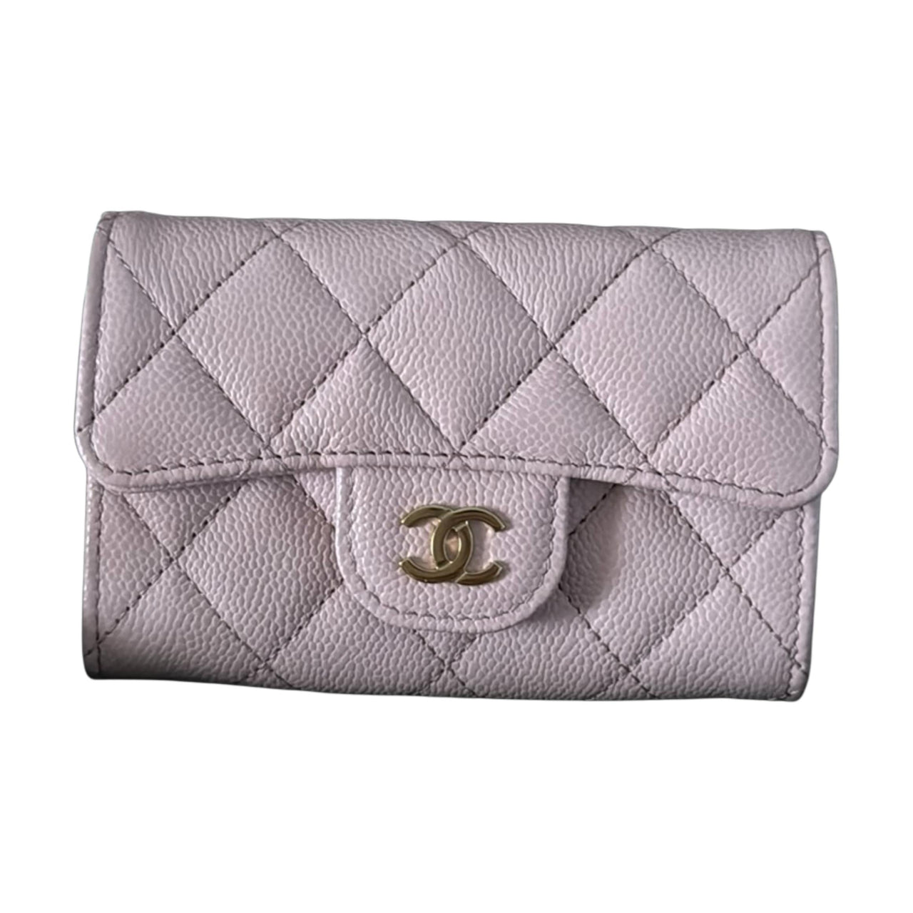 CHANEL Litchi Grain Calfskin Card Holder Women's Light Pink