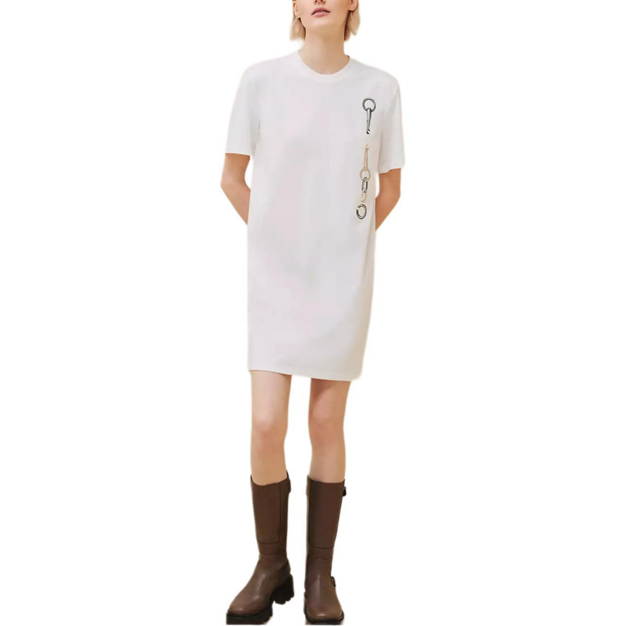 HERMES Short-Sleeved Dresses Women's Gray White