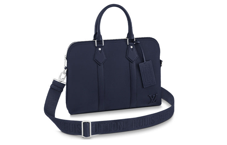 LOUIS VUITTON Cow Leather Shoulder Bag Crossbody Bag Handbag Briefcase Large Size Men's Marine Blue