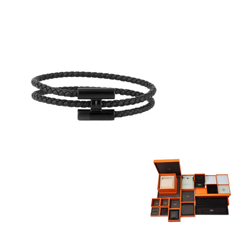 HERMES Calfskin Bracelets Men's Black