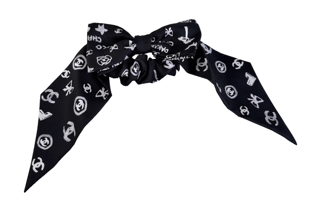 CHANEL Mulberry Silk Hair Tie Women's Black