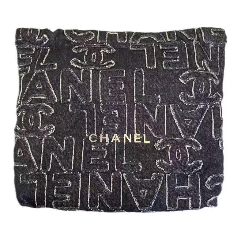 CHANEL Denim Handbag Shoulder Bag Medium Size Women's Black