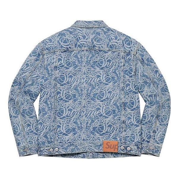 Supreme Script Jacquard Denim Trucker Jacket 'Teal White' SUP-FW22-723