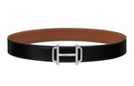 HERMES Togo Calfskin Double-Sided Leather Belt Leather Belts Men's Black/Silver Width: 3.8cm