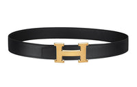 HERMES Togo Calfskin Leather Belts Unisex Black Width 3.2cm