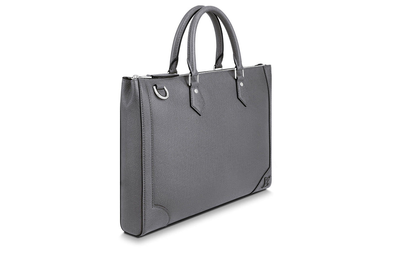 LOUIS VUITTON Taïga Cow Leather Portable One Shoulder Crossbody Briefcases Men's Gray