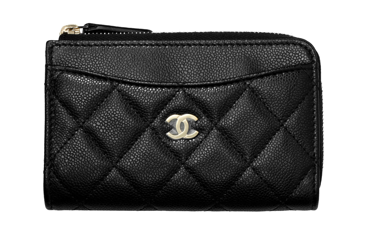 CHANEL Grained Cow Leather Card Holder Women's Black