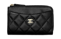 CHANEL Grained Cow Leather Card Holder Women's Black