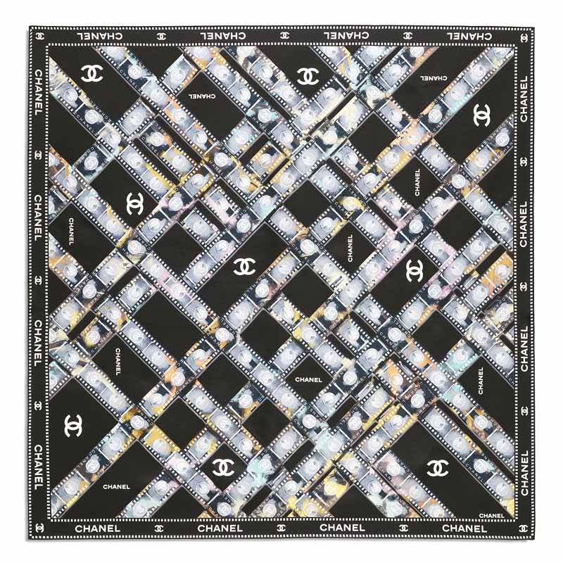 CHANEL Silk Scarves Unisex Black